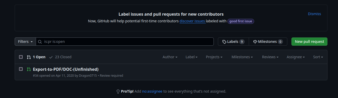 Pull Request Menu